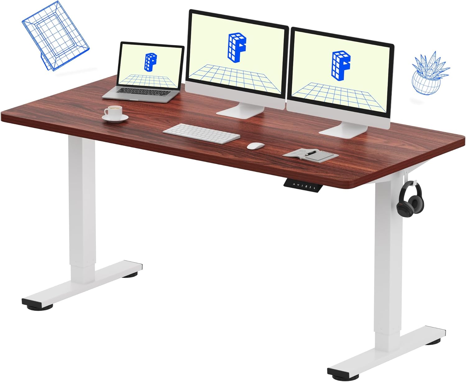 Desk Setup One Monitor - Electric Height-Adjustable Standing Desk, 60