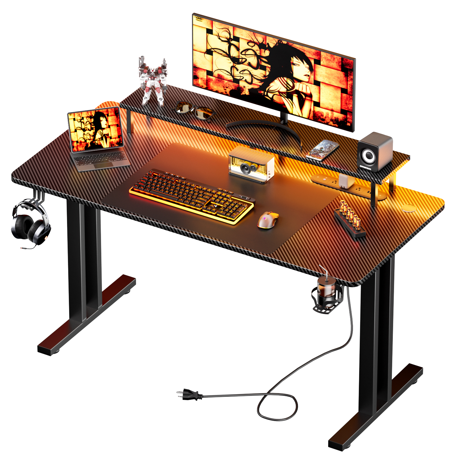 Desk Setup Pc - Gaming Desk with LED Lights &