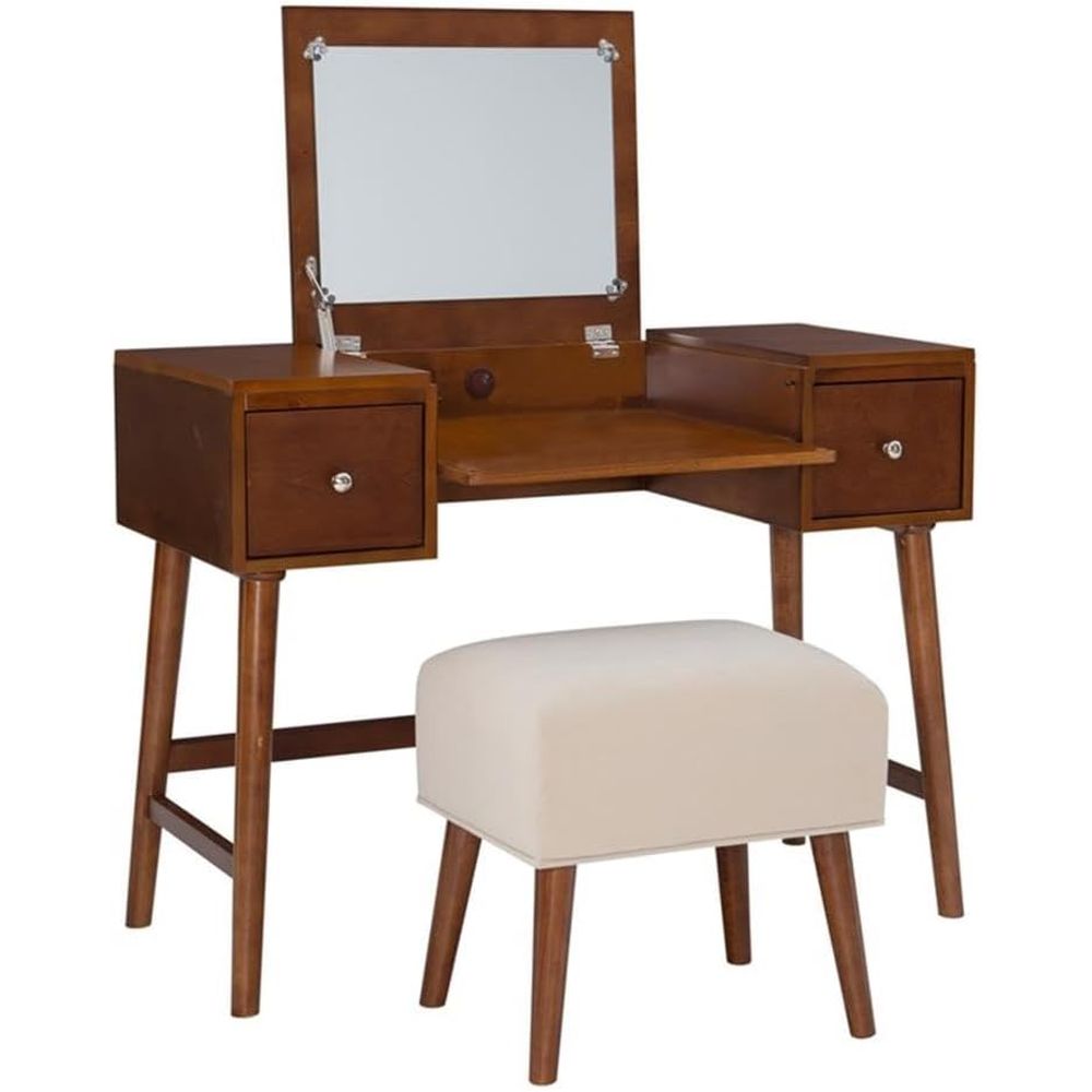 Desk Setup Beige - Walnut Brown 40x18x47 Vanity Set with