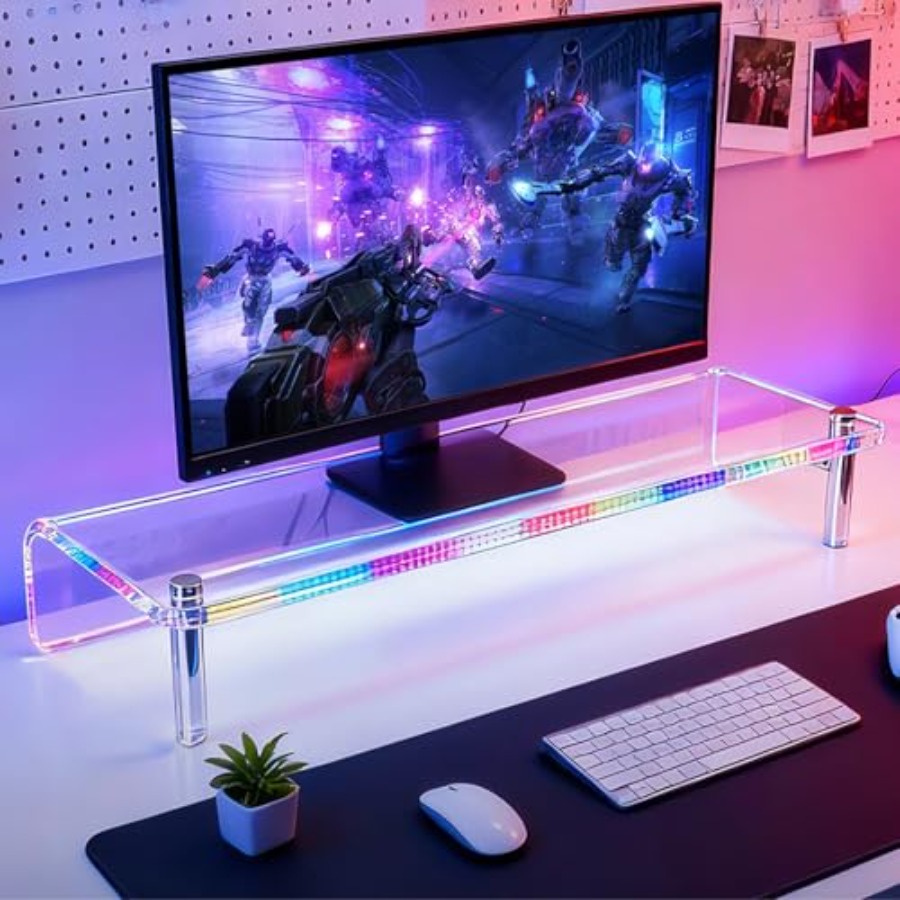 Desk Setup For Laptop And Monitor - Acrylic Monitor Stand with WRGB Lights