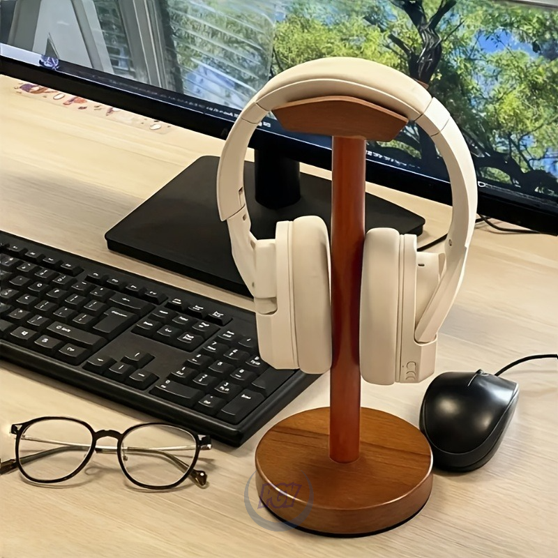 Desk Setup Headphones - PGY Wooden Headphone Stand Ergonomic Desk