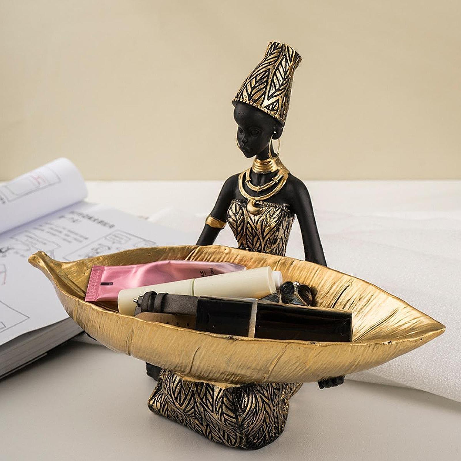 Desk Setup Shelf - Resin Ornament African Woman Statue with