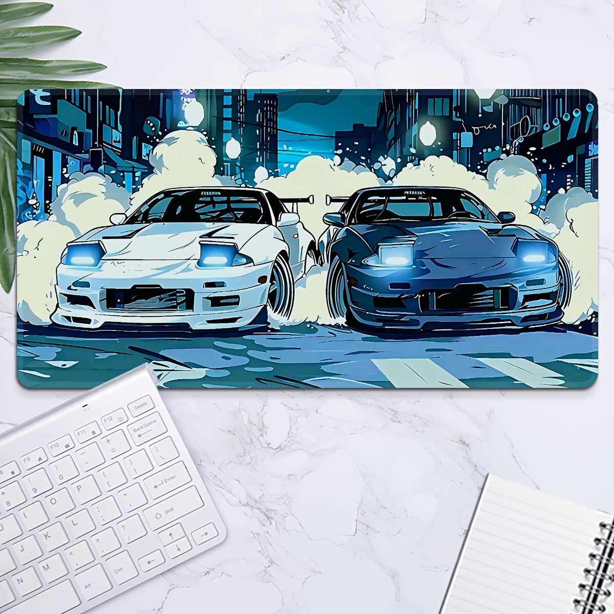 Two White Sports Cars Large Mo - огляд і ціна Desk Setup Two Laptops