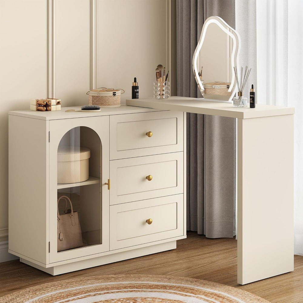 59” Large Makeup Vanity Desk,  - огляд і ціна Desk Setup Beige