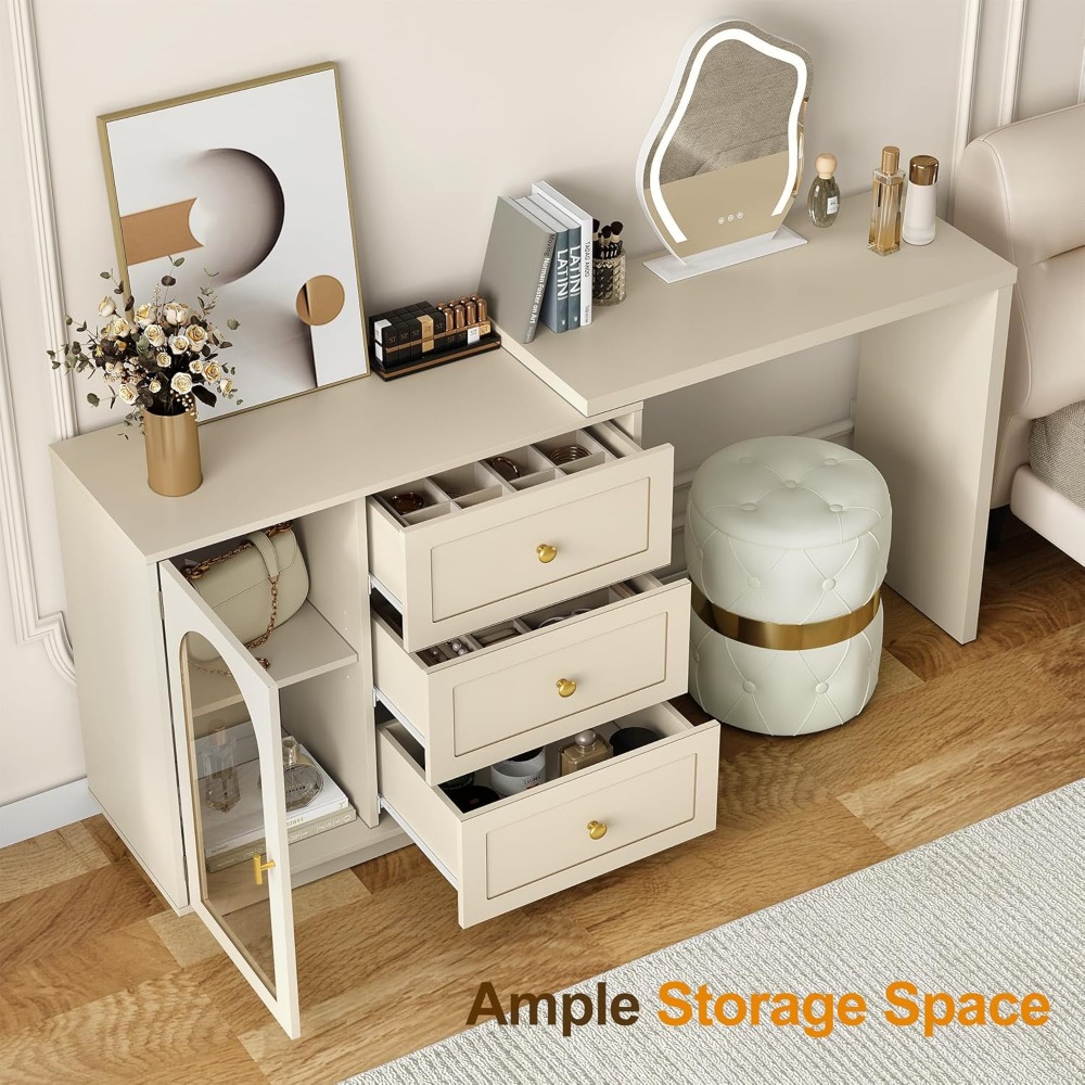 59” Large Makeup Vanity Desk,  - огляд і ціна Desk Setup Beige