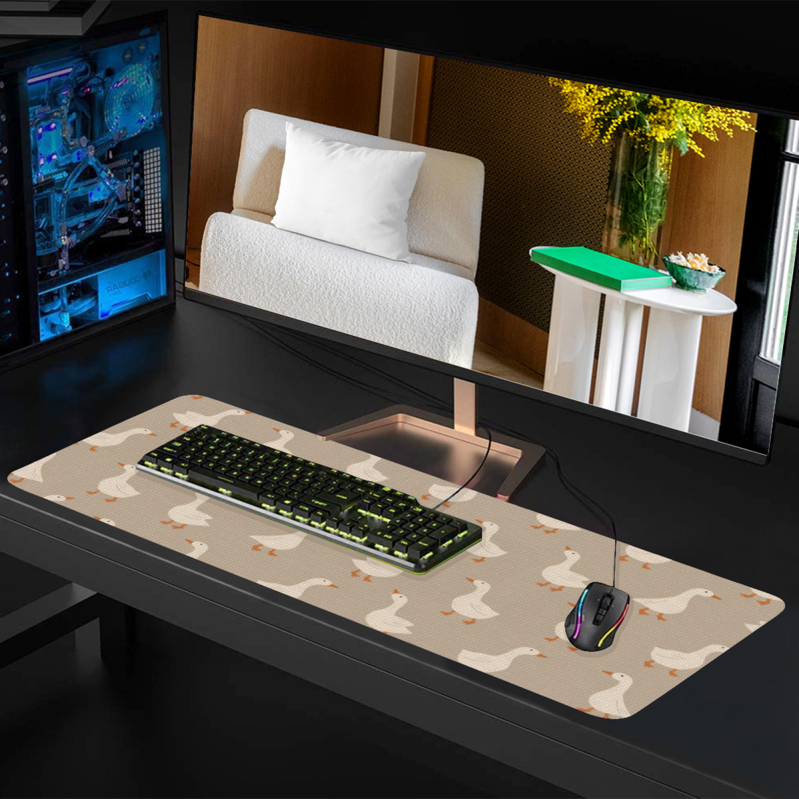 Goose Flock Pattern Desk Mat N - огляд і ціна Desk Setup Beige