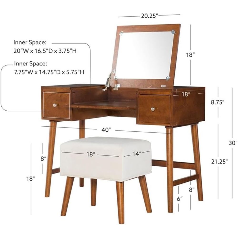 Walnut Brown 40x18x47 Vanity S - огляд і ціна Desk Setup Beige