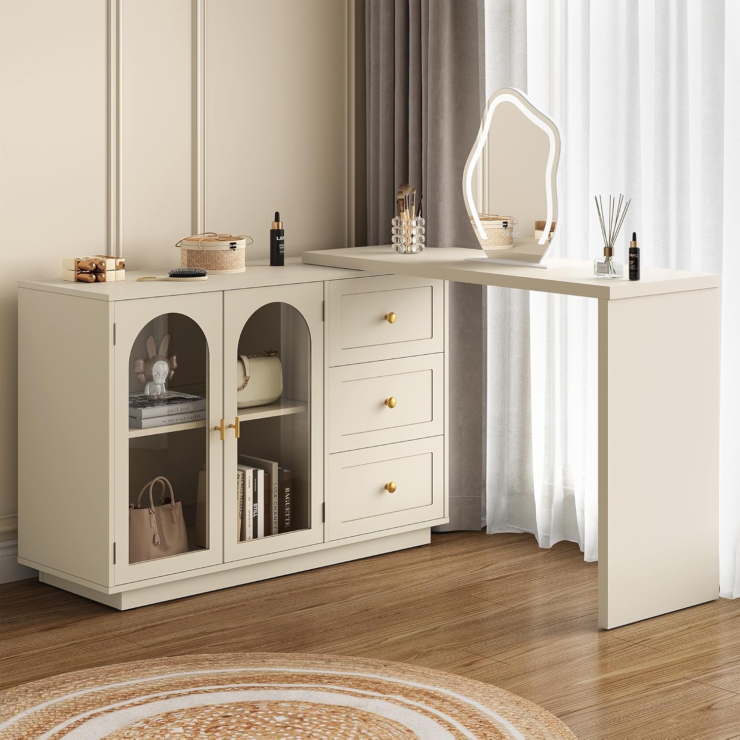 L Shaped Extendable Rotatable  - огляд і ціна Desk Setup Beige