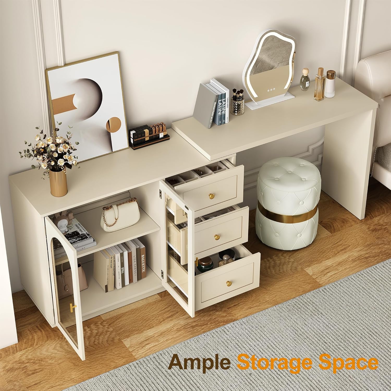 L Shaped Extendable Rotatable  - огляд і ціна Desk Setup Beige